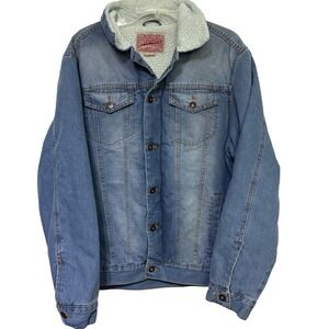 Brooklyn Cloth Sherpa Lined Denim‎ Jacket Mens Size L Blue Trucker Style